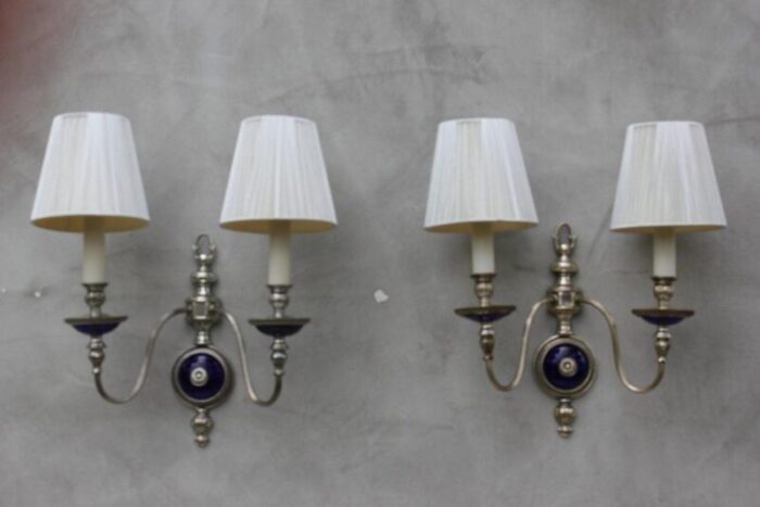 french art nouveau wall sconces in cobalt blue glass 1940s set of 2 6525