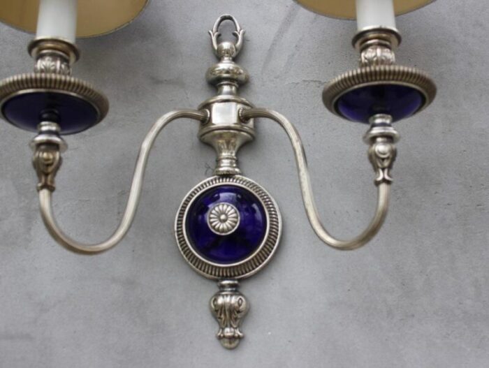 french art nouveau wall sconces in cobalt blue glass 1940s set of 2 6767