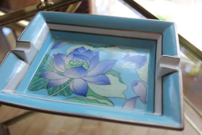 french porcelain blue flowers ashtray from hermes 1960s 1675