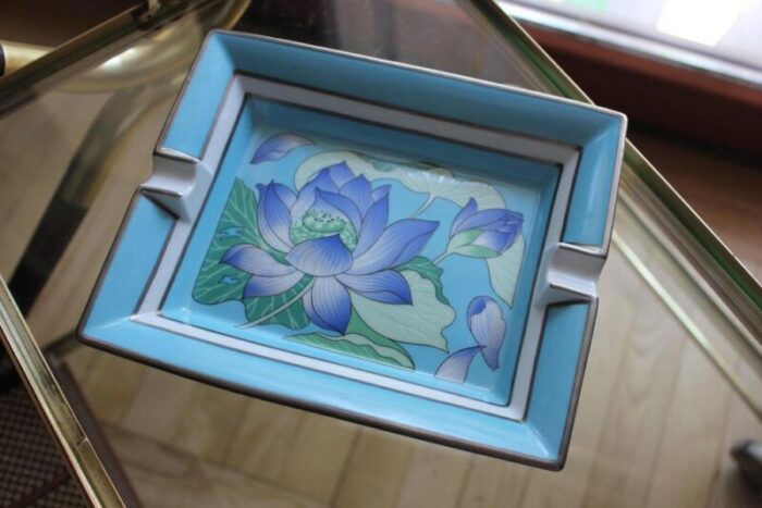 french porcelain blue flowers ashtray from hermes 1960s 4297