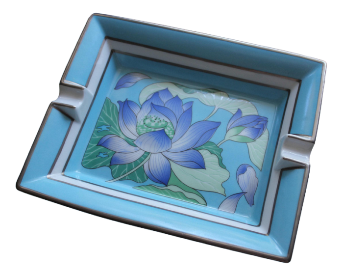 french porcelain blue flowers ashtray from hermes 1960s 5143