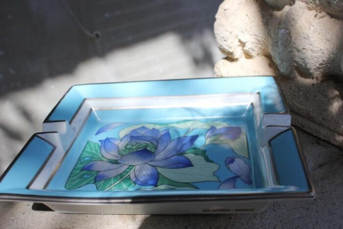 french porcelain blue flowers ashtray from hermes 1960s 8531