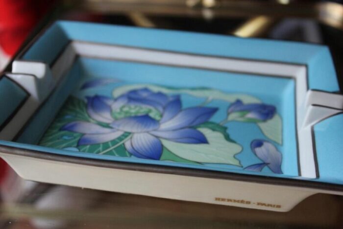 french porcelain blue flowers ashtray from hermes 1960s 8628