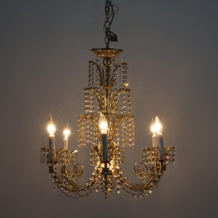 french style brass and crystal tiered prism chandelier 20th century 3247