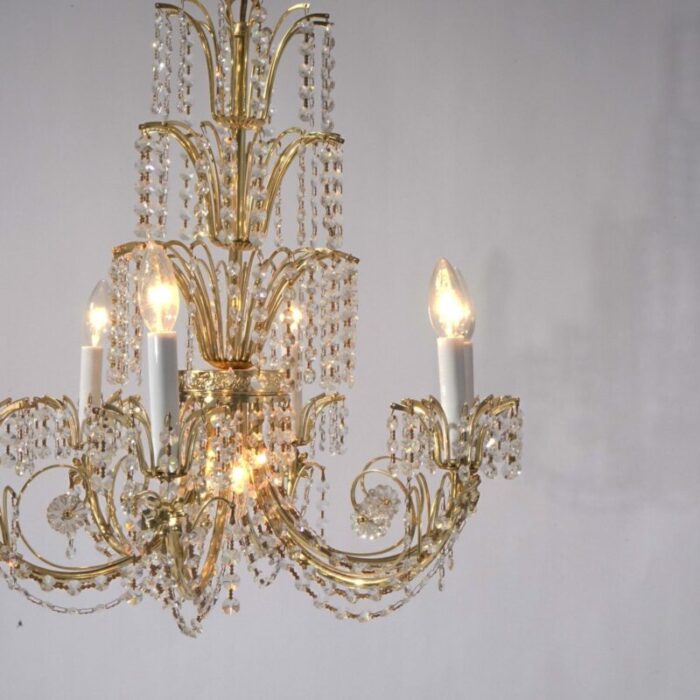 french style brass and crystal tiered prism chandelier 20th century 3643