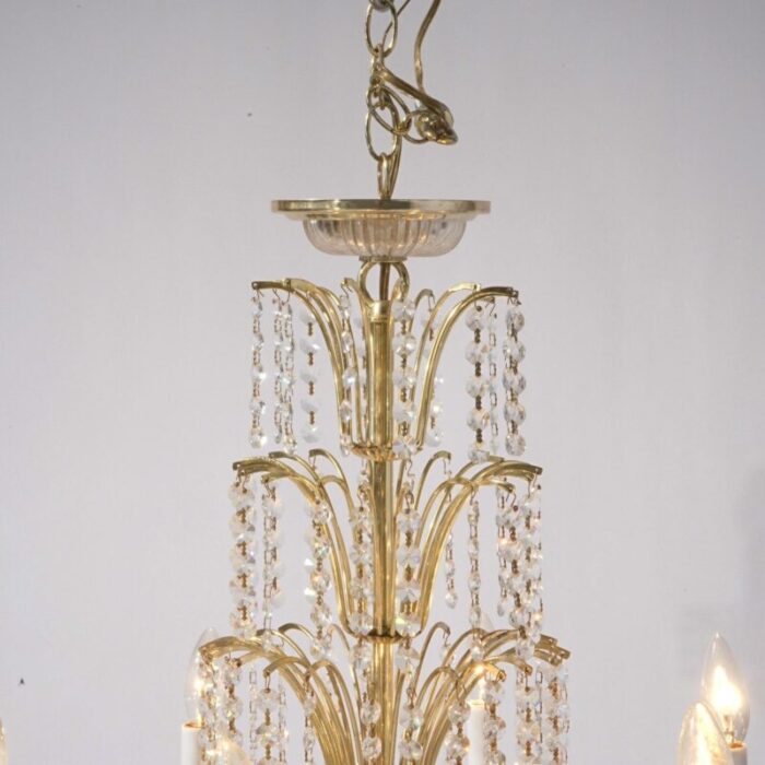 french style brass and crystal tiered prism chandelier 20th century 3954