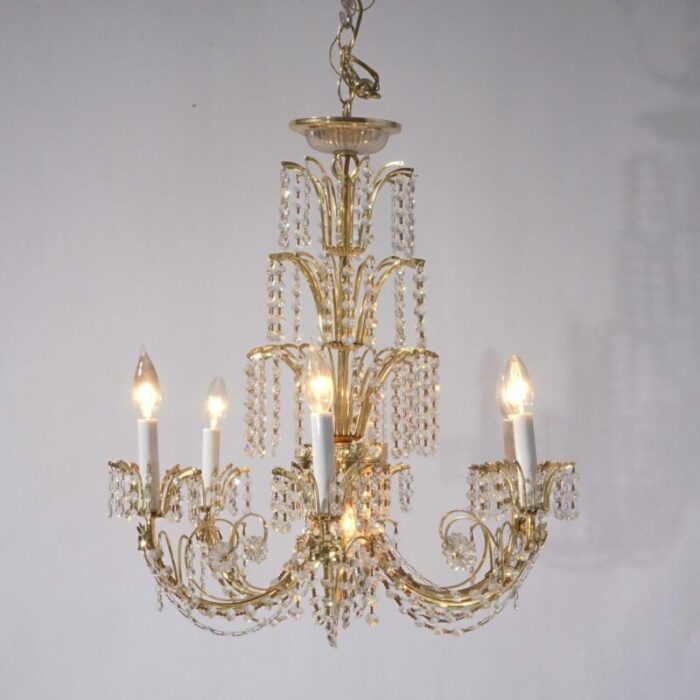 french style brass and crystal tiered prism chandelier 20th century 5721