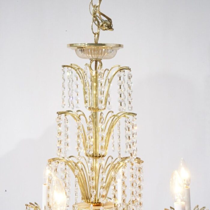 french style brass and crystal tiered prism chandelier 20th century 5813