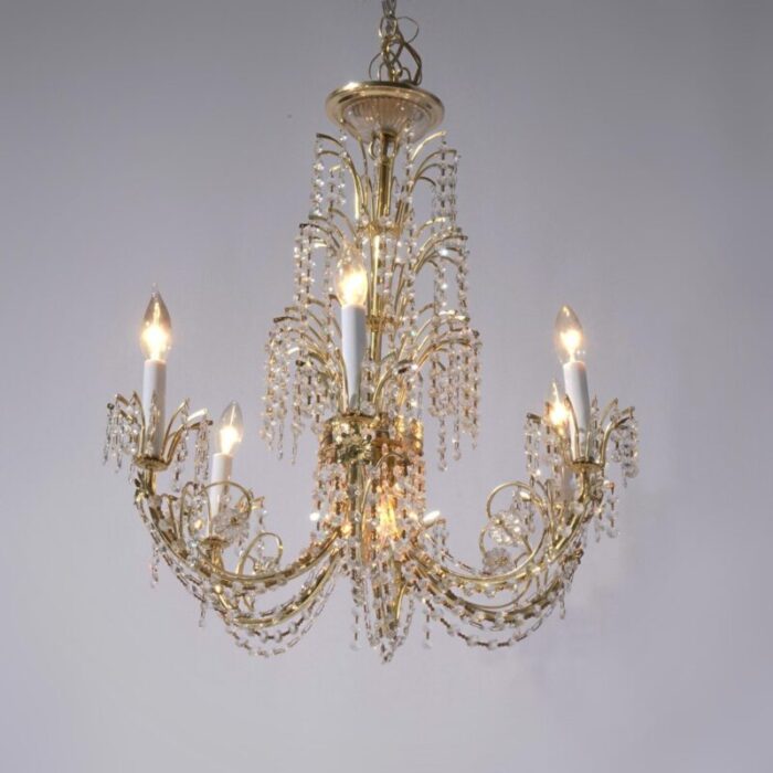 french style brass and crystal tiered prism chandelier 20th century 6082