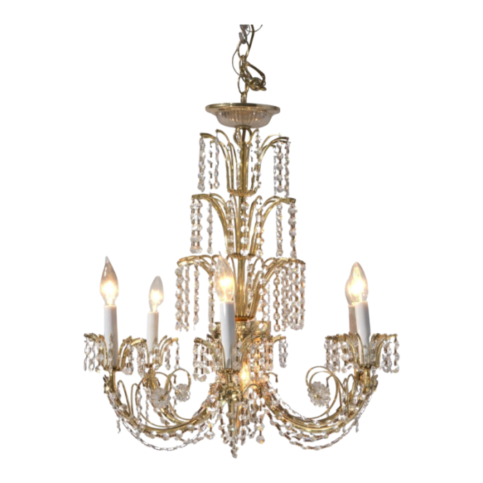 french style brass and crystal tiered prism chandelier 20th century 7398