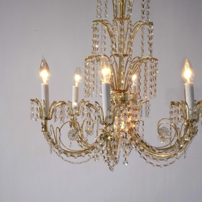 french style brass and crystal tiered prism chandelier 20th century 7908