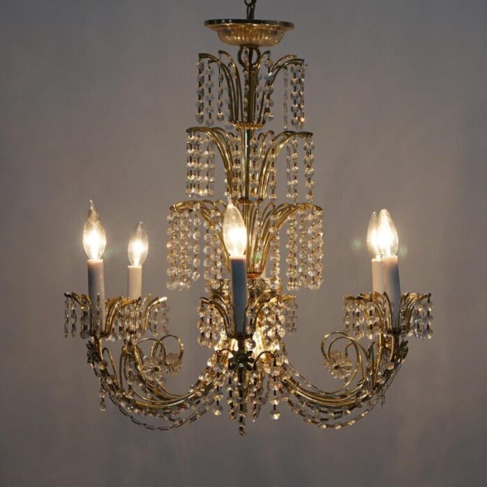 french style brass and crystal tiered prism chandelier 20th century 8880