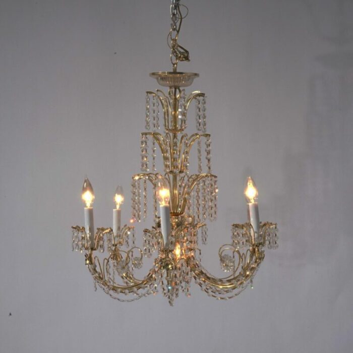 french style brass and crystal tiered prism chandelier 20th century 9478