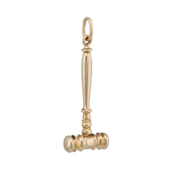 gavel charm pendant vintage 14k yellow gold judges mallet estate fine jewelry 2233