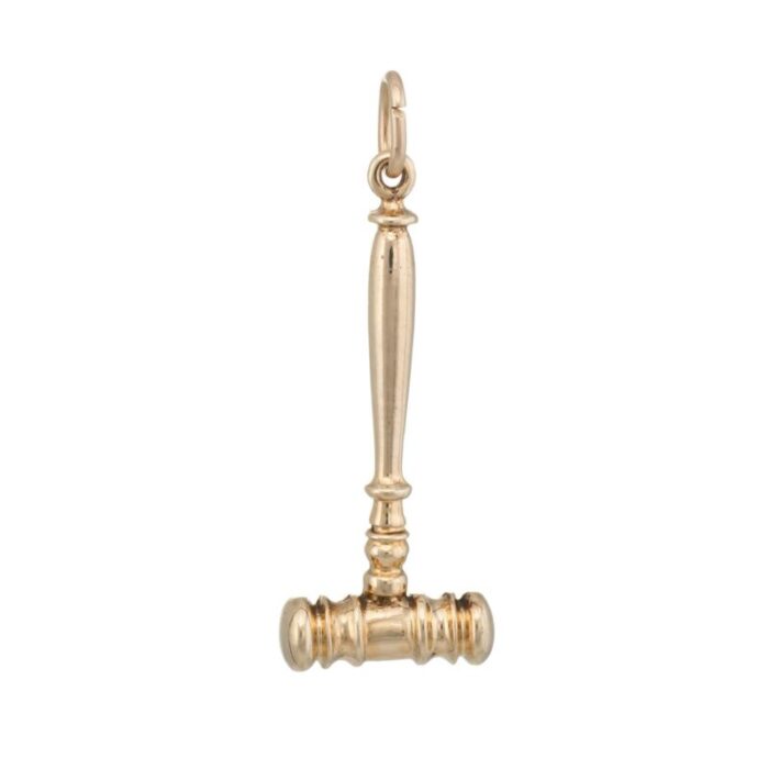 gavel charm pendant vintage 14k yellow gold judges mallet estate fine jewelry 6004