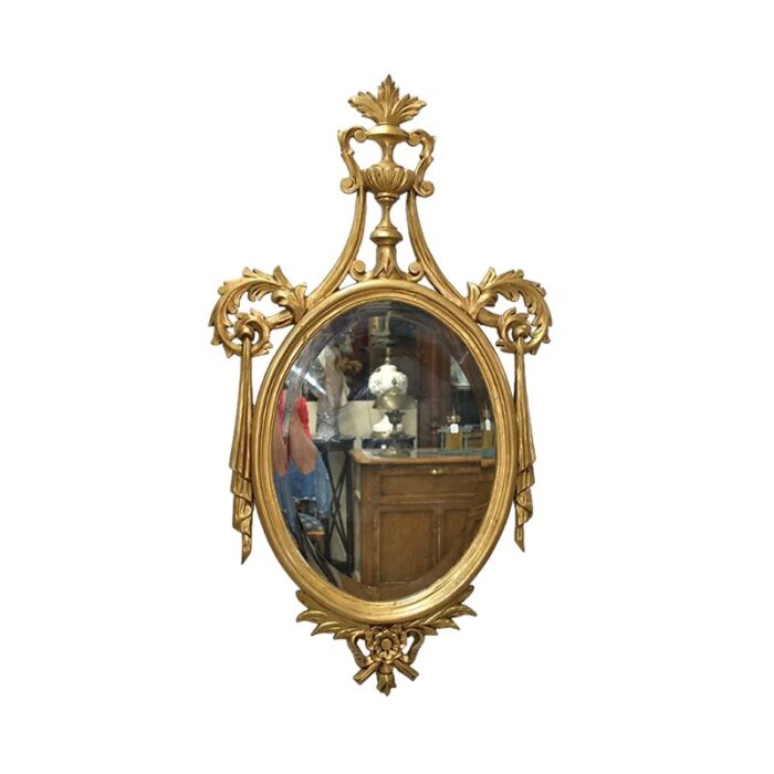 gilt gold carved empire mirror with fleur de li crest 1