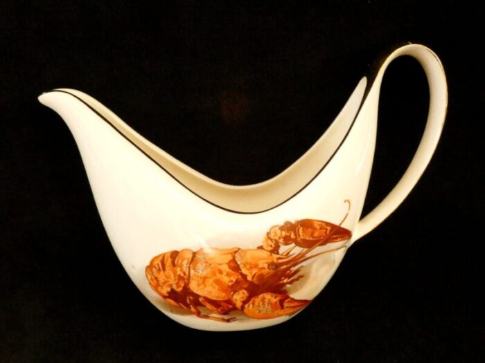 gravy boat with lobster pattern from boch freres belgium 1950s 1