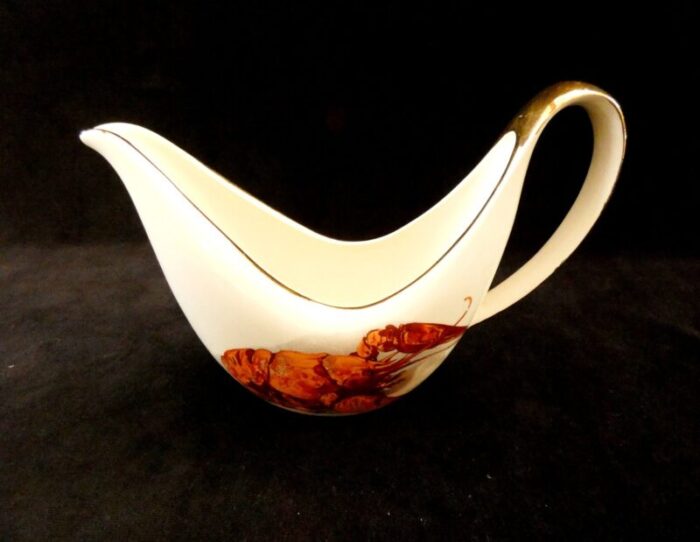 gravy boat with lobster pattern from boch freres belgium 1950s 2