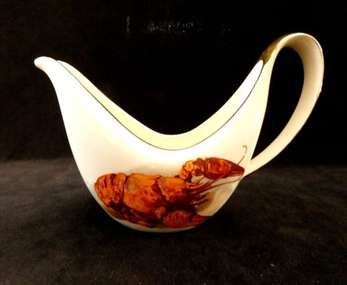 gravy boat with lobster pattern from boch freres belgium 1950s 3