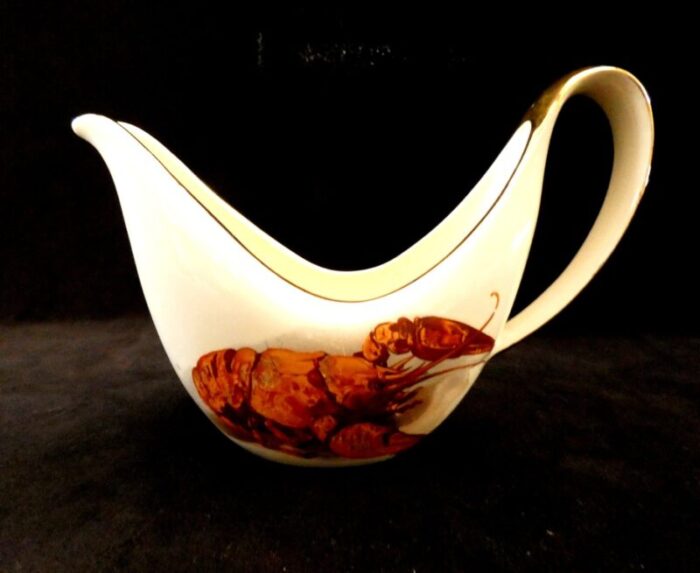 gravy boat with lobster pattern from boch freres belgium 1950s 8