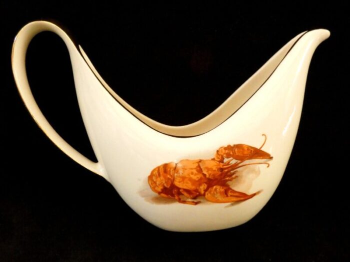 gravy boat with lobster pattern from boch freres belgium 1950s 9