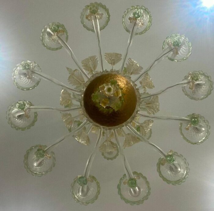 green and gold murano glass chandelier 1990s 4972