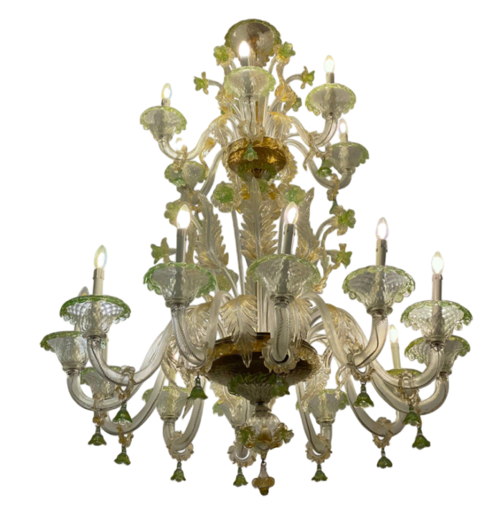 green and gold murano glass chandelier 1990s 6202