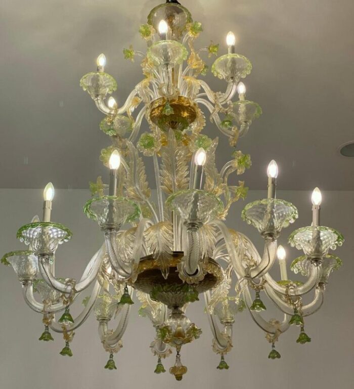 green and gold murano glass chandelier 1990s 7146