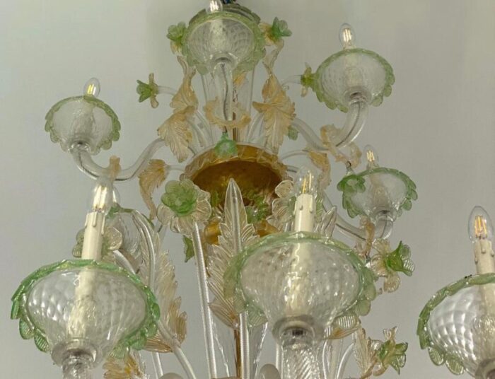 green and gold murano glass chandelier 1990s 7585