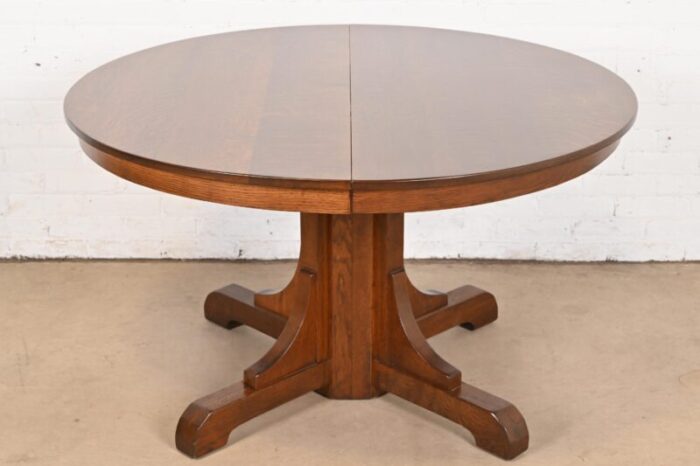 gustav stickley antique mission oak arts and crafts pedestal extension dining table newly restored 0776