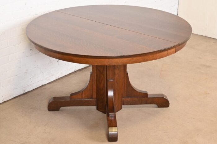 gustav stickley antique mission oak arts and crafts pedestal extension dining table newly restored 2844