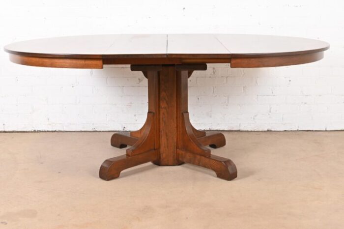 gustav stickley antique mission oak arts and crafts pedestal extension dining table newly restored 3499