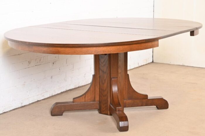 gustav stickley antique mission oak arts and crafts pedestal extension dining table newly restored 3516