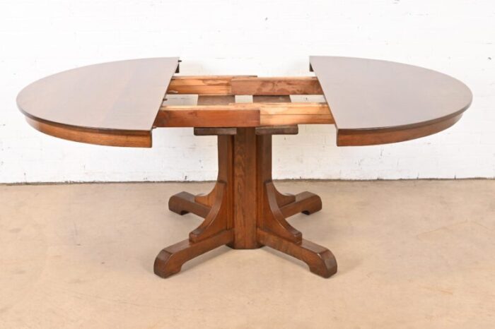 gustav stickley antique mission oak arts and crafts pedestal extension dining table newly restored 5453