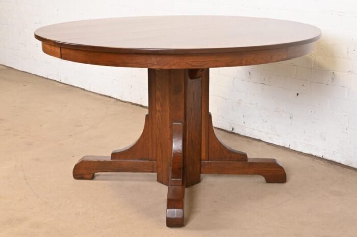 gustav stickley antique mission oak arts and crafts pedestal extension dining table newly restored 8880