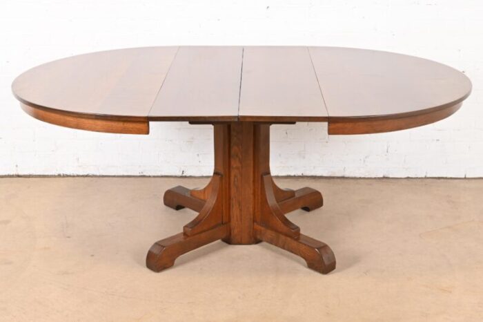 gustav stickley antique mission oak arts and crafts pedestal extension dining table newly restored 9592