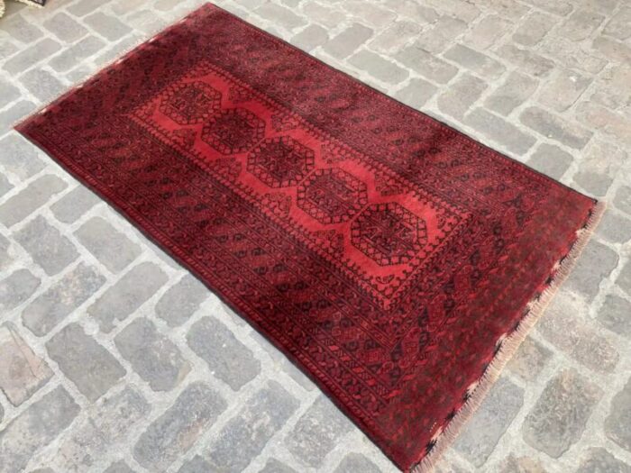 hand knotted red tribal gul design wool rug 32 x 59 7151