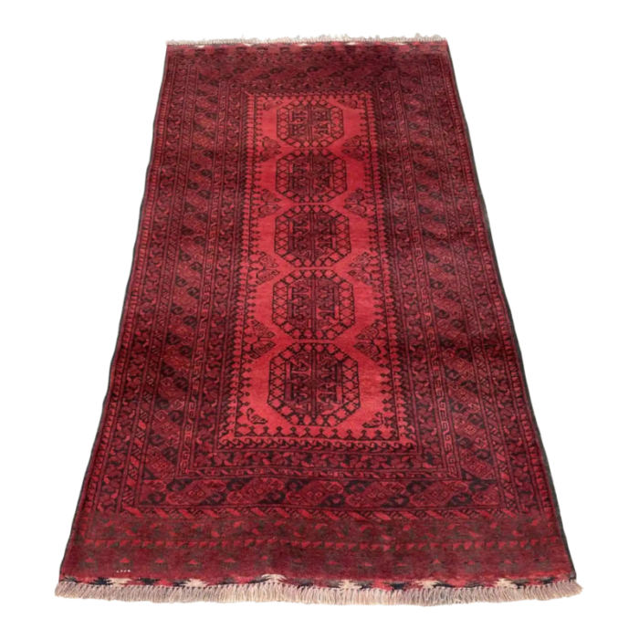 hand knotted red tribal gul design wool rug 32 x 59 8487