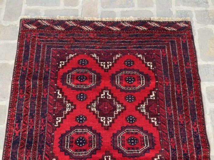 hand knotted vintage wool red and navy turkmen design rug 4 x 61 2240