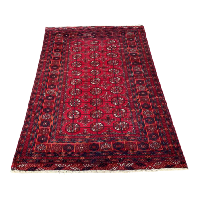 hand knotted wool red bokhara design rug 43 x 61 6274