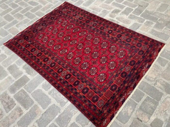 hand knotted wool red bokhara design rug 43 x 61 8661