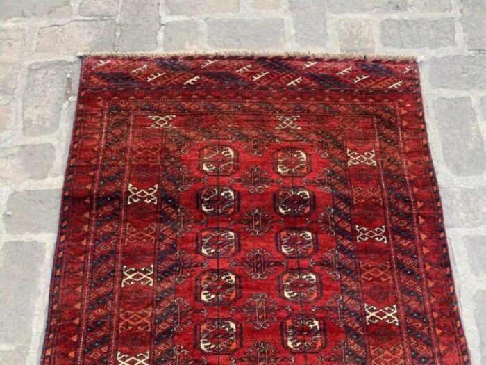 hand knotted wool red geometric bokhara pattern rug 34 x 6 1832