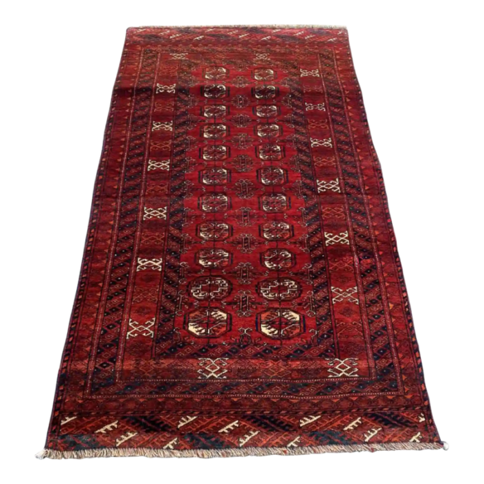 hand knotted wool red geometric bokhara pattern rug 34 x 6 8140