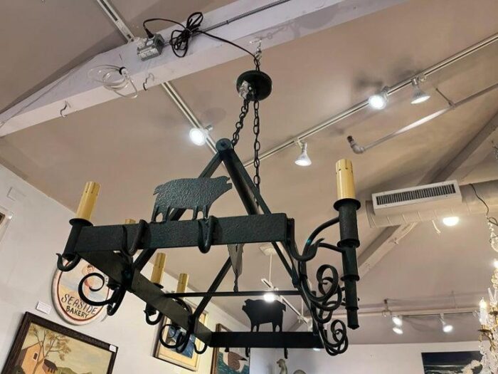 hand made folk art chandelier w iron pot hangers 3924