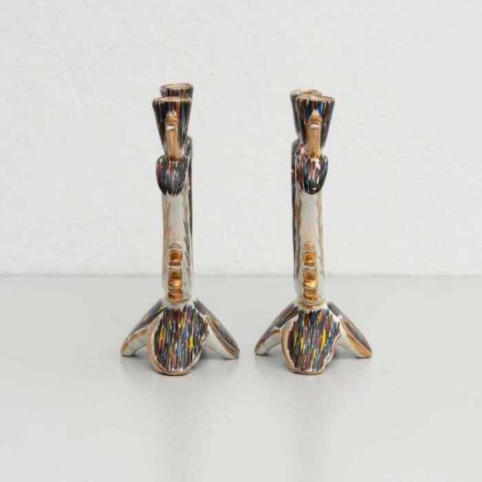 hand painted ceramic candleholders 1940s set of 2 6