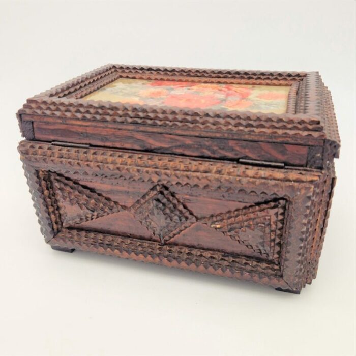 handcrafted tramp art wood box 1850s 2