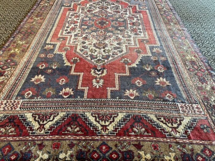 handmade faded blue and red oushak rug 1980s 7