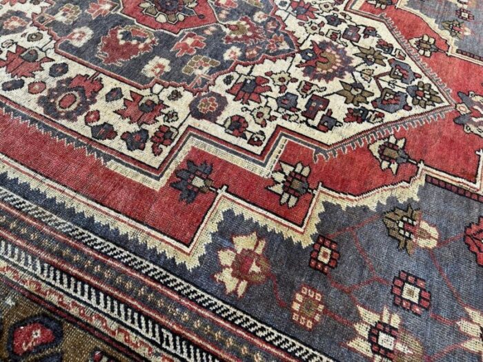 handmade faded blue and red oushak rug 1980s 8