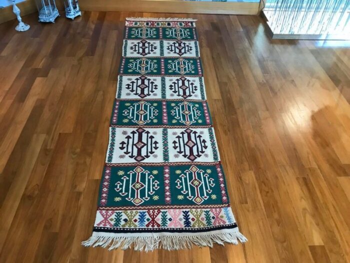 handmade kilim runner rug with traditional patterns 1980s 1