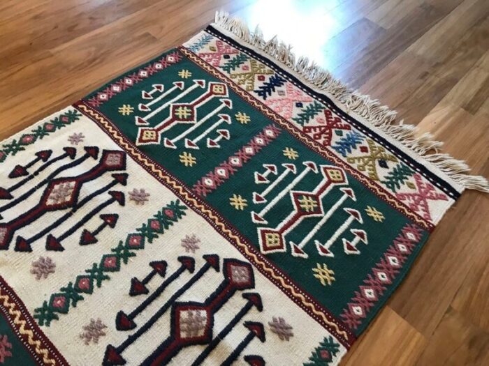 handmade kilim runner rug with traditional patterns 1980s 4